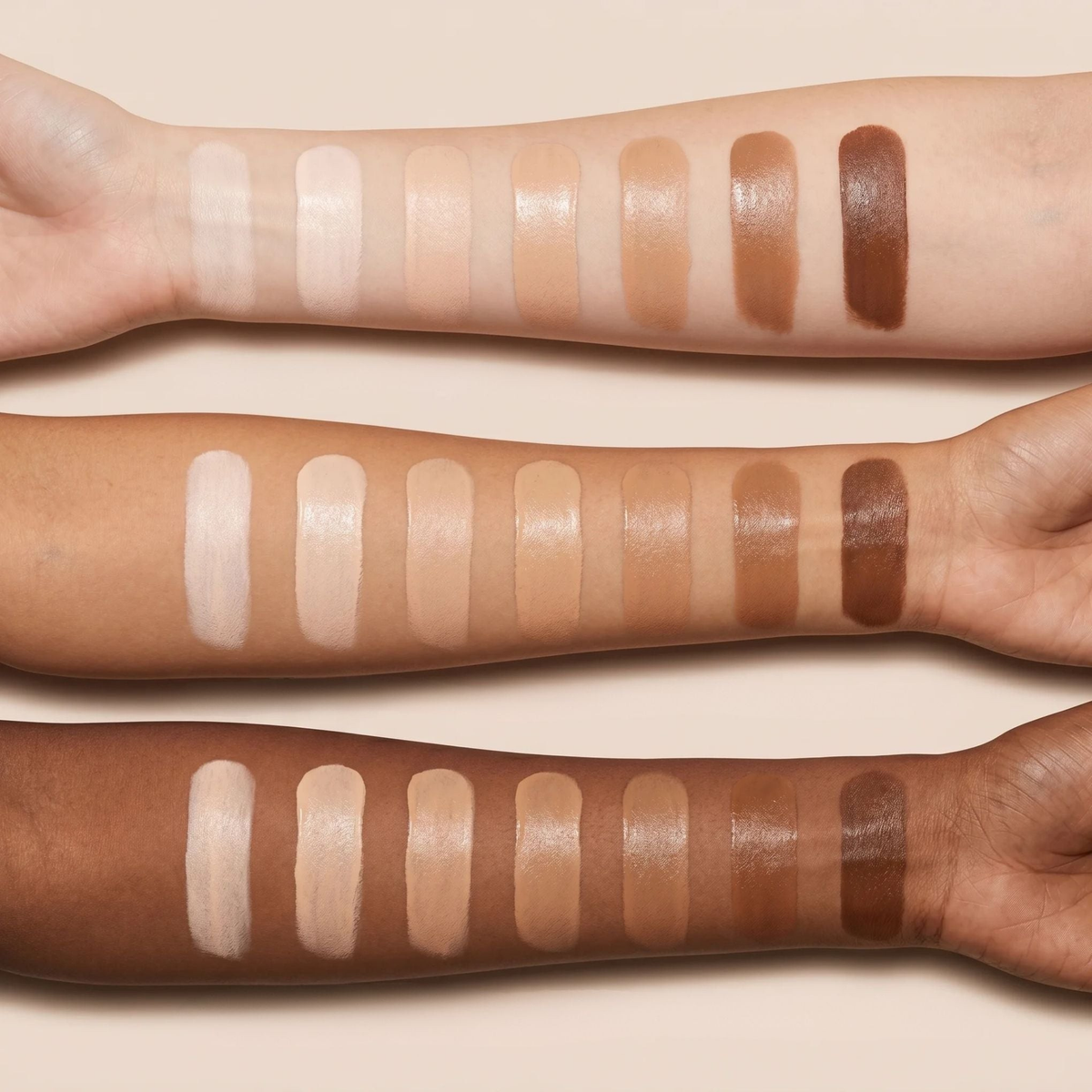 Aluzera Body Coverage Concealer shade swatches shown on three skin tones