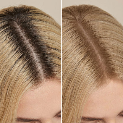 HAIR RICH before and after concealing dark roots on blonde hair
