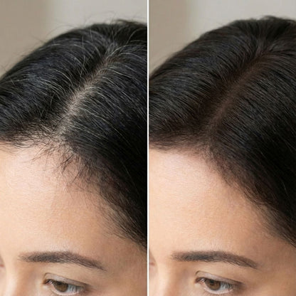 HAIR RICH before and after covering grey roots on black hair